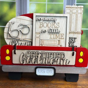 bookish sign painting kit, book lover gift for women, DIY paint party kit, unfinished wood bookshelf decor, book club craft kits for adults DIY Kit with Truck