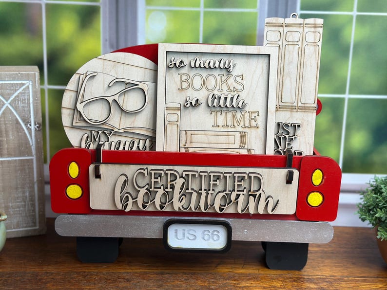 bookish sign painting kit, book lover gift for women, DIY paint party kit, unfinished wood bookshelf decor, book club craft kits for adults DIY Kit with Truck
