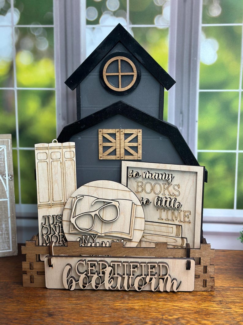 bookish sign painting kit, book lover gift for women, DIY paint party kit, unfinished wood bookshelf decor, book club craft kits for adults DIY Kit with Barn