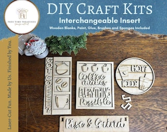 cute coffee sign painting kit, coffee lover gift for her, DIY paint party kit, unfinished wood coffee bar decor, coffee craft kit for adults