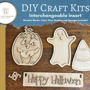 Halloween Ghost DIY Craft Kit, Interchangeable Sitter Insert for Wagon Crate Bench, Jack-o-Lantern Paint Kit, Halloween Decor Gift