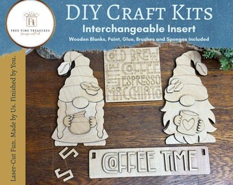 cute coffee sign painting kit, seasonal interchangeable decor, paint and sip, gift for friend, craft paint kit for adults, gnomes, coffee