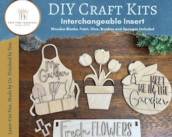 Fresh Flowers sign painting kit, unfinished wood summer decor for table, DIY paint party, seasonal interchangeable for adults, garden sign