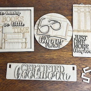 bookish sign painting kit, book lover gift for women, DIY paint party kit, unfinished wood bookshelf decor, book club craft kits for adults DIY Kit Only