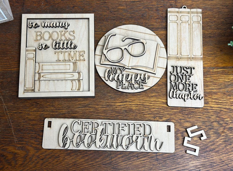 bookish sign painting kit, book lover gift for women, DIY paint party kit, unfinished wood bookshelf decor, book club craft kits for adults DIY Kit Only