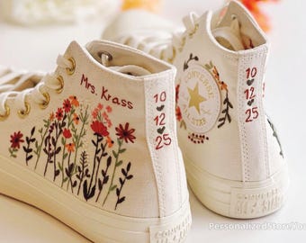 Wedding Converse Embroidered ,Custom Wildflower Embroidered Sneakers for Bride, Embroidered Wedding Reception Shoes, Wedding Gifts