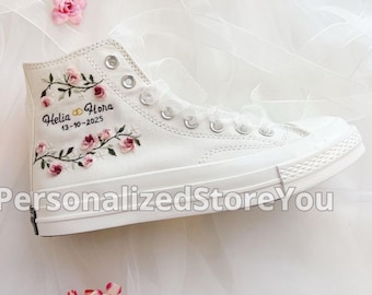 Haftowane ślubne trampki Converse: spersonalizowane kwiatowe Chuck Taylors