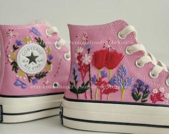 Custom Embroidered Converse Chuck Taylor Sneakers: Colorful Floral Design