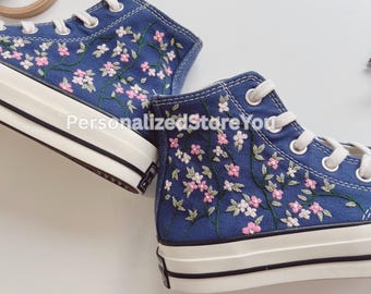 Custom Embroidered Converse Sneakers: Floral Wedding Shoes