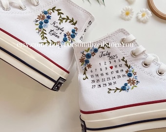 Gepersonaliseerde geborduurde Converse, aangepaste huwelijkscadeauschoenen
