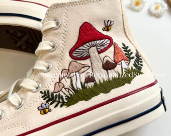 Custom Embroidered Converse Sneakers: Mushroom Floral Design