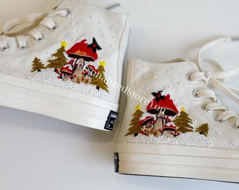 Embroidered Converse Sneakers: Custom Mushroom Garden Shoes
