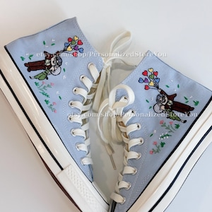 Custom Cartoon Characters And Balloons Hand Embroidery Chuck Taylor High Top Sneaker Flower Embroidered Shoes Birthday Gift For Her