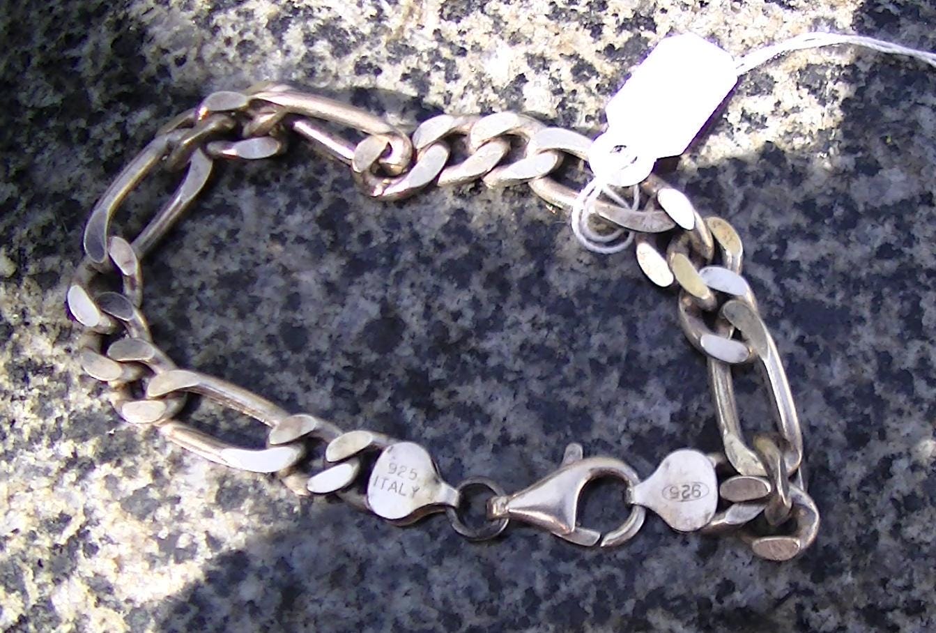 Sterling Silver Vintage Chain Bracelet Made in Italy, Chunky Chain