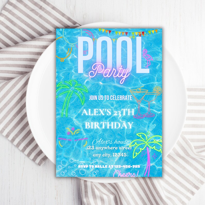 Editable Pool Party Invitation, Printable Birthday Invite, Digital ...