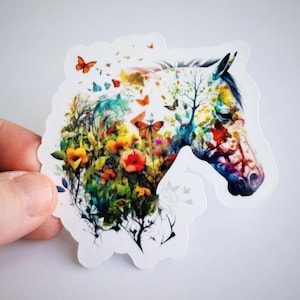 Adesivo cavallo con fiori, adesivo cavallo, adesivo animale, decalcomanie per laptop, prodotti di carta, adesivo per auto, adesivo per bicchiere, adesivo impermeabile