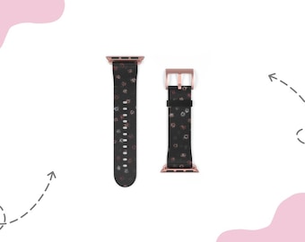 Zwarte horlogeband met bloemmotief voor 38 mm 41 mm  42 mm 45 mm, geschikt voor Apple Watch Series 1, 2, 3, 4, 5, 6, 7, 8, 9 Ultra en SE-apparaten