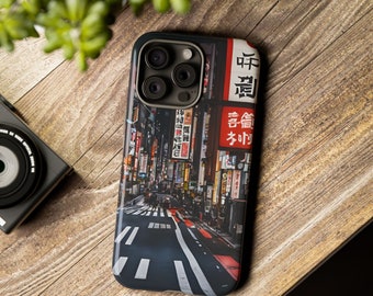 Tokyo Urban Street, Anime Inspired Art, Japanese City Night Cases, Cute and Popular Covers for iPhone Pro Max 15, 14, 13, 12, 11, Mini, XR
