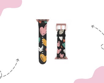 Horlogeband met kleurrijk hartpatroon voor 38 mm 41 mm  42 mm 45 mm, geschikt voor Apple Watch Series 1, 2, 3, 4, 5, 6, 7, 8, 9 Ultra en SE-apparaten