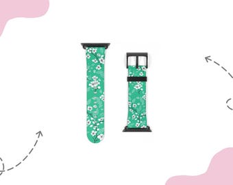 Correa de reloj floral blanca con diseño de flores / Para 38 mm, 41 mm, 42 mm y 45 mm, compatible con dispositivos Apple Watch Series 1, 2, 3, 4, 5, 6, 7, 8, 9 Ultra y SE.