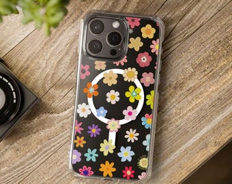 Kleurrijk telefoonhoesje met bloemen | Doorzichtige magnetische impactcover | Leuke hoesjes voor iPhone 17, 16, 15, 14 en iPhone pro max-accessoires | Reisetui