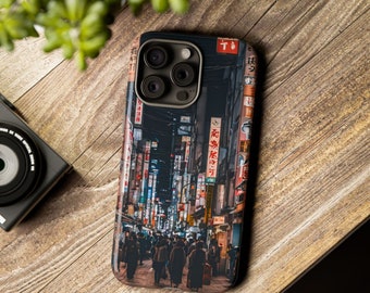 Anime Inspired Art, Japanese City Night Cases, Tokyo Urban Street, Cute and Popular Covers for iPhone Pro Max 15, 14, 13, 12, 11, Mini, XR