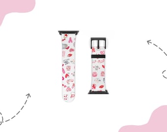 Uhrenarmband mit Herz rosa | Für 38 mm 41 mm  42 mm 45 mm, Passend für Apple Watch Series 1, 2, 3, 4, 5, 6, 7, 8, 9 Ultra & SE Geräte