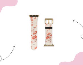 Klaproosroze horlogeband met bloemen |  Voor 38 mm 41 mm  42 mm 45 mm, geschikt voor Apple Watch Series 1, 2, 3, 4, 5, 6, 7, 8, 9 Ultra en SE-apparaten