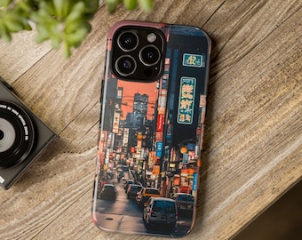 Op anime geïnspireerde kunst, Tokyo Urban Street, Japanese City Night-hoesjes, leuke en populaire hoesjes voor iPhone Pro Max 16, 15, 14, 13, 12, 11, Mini