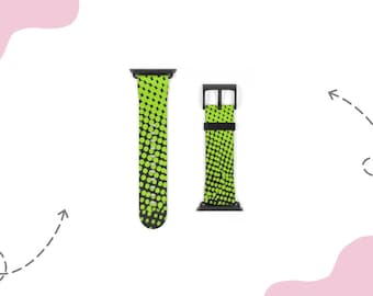 Horlogeband met neongroen stippenpatroon | Voor 38 mm 41 mm  42 mm 45 mm | Geschikt voor Apple Watch Series 1, 2, 3, 4, 5, 6, 7, 8, 9 Ultra en SE-apparaten