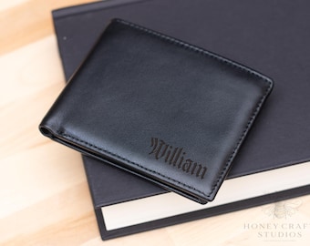 Personalized Crazy Horse Leather Wallet: Engraved RFID Blocking Bifold