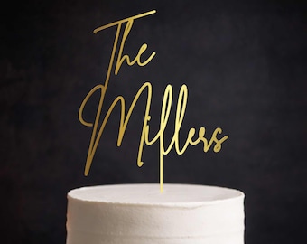 Custom Script Wedding Cake Topper with Personalized Mr & Mrs Acrylic