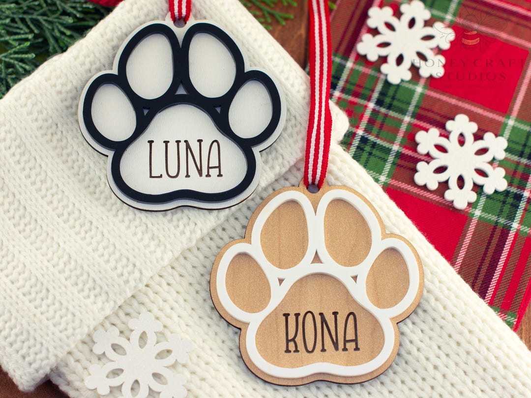 Personalized Pet Paw Print Ornament Custom Dog or Cat Name Christmas ...