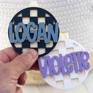 Custom Acrylic Name Tag: Checkered Backpack Keychain