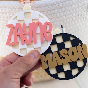 Personalized Checkered Backpack Tag: Custom Acrylic Name Keychain