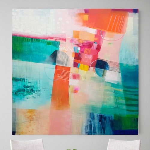 Orange and Blue Abstract Large Wall Art Print Colorful Etsy