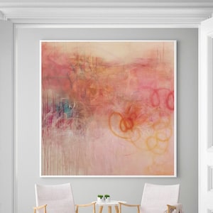 Burnt orange and pink abstract art print, Large abstract painting, Soft pastel colors minimalist artwork