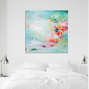 Mintgrönt abstrakt konsttryck, blågrön modern målning, giclée-reproduktion bild 7