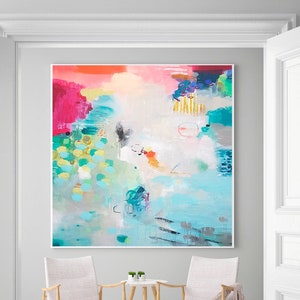 Canvas wall art, Abstract painting, Master bedroom, Giclee art print, Teal blue decor, Office, Aqua Turquoise, Large Long Wide