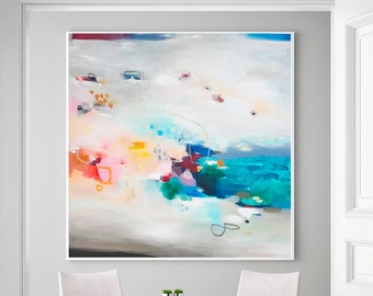 Abstract Large Painting Print, Blue landscape, living room art, modern abstract art, large canvas print, Giclee print