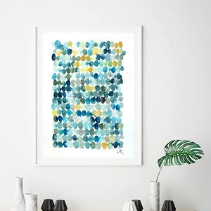 Dot schilderij, modern minimalistisch aquarel blauwe cirkels, abstracte aquarel giclee print, aquarel print, abstract schilderij