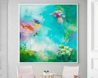 Teal aqua abstract print, Large canvas wall art, Teal wall art, Abstract Giclee