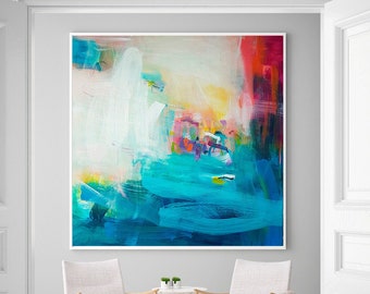 Blue and Red Abstract Art Print, Large Giclée Wall Art