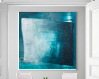 Extra large wall art print, Blue and white abstract painting, Blue modern wall decor, Abstract minimalist art print