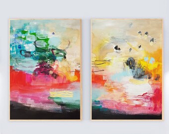 Abstract Giclee Print Set of 2, Colorful Modern Wall Art