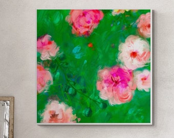 Floral Giclee Print, Abstract Botanical Art, Pink & Green