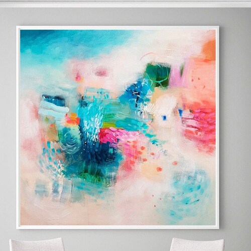 Orange and Blue Abstract Large Wall Art Print Colorful Etsy