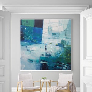 Blue abstract extra large print for modern living room , Blue and green wall art print, Large canvas art print