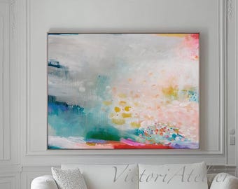 Stampa astratta di paesaggio floreale, decorazione murale multicolore