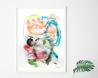 Abstracte kunstdruk, speelse moderne kunst, aquarel giclee print, abstracte wanddecor, moderne kunstaan de muur, fine art print